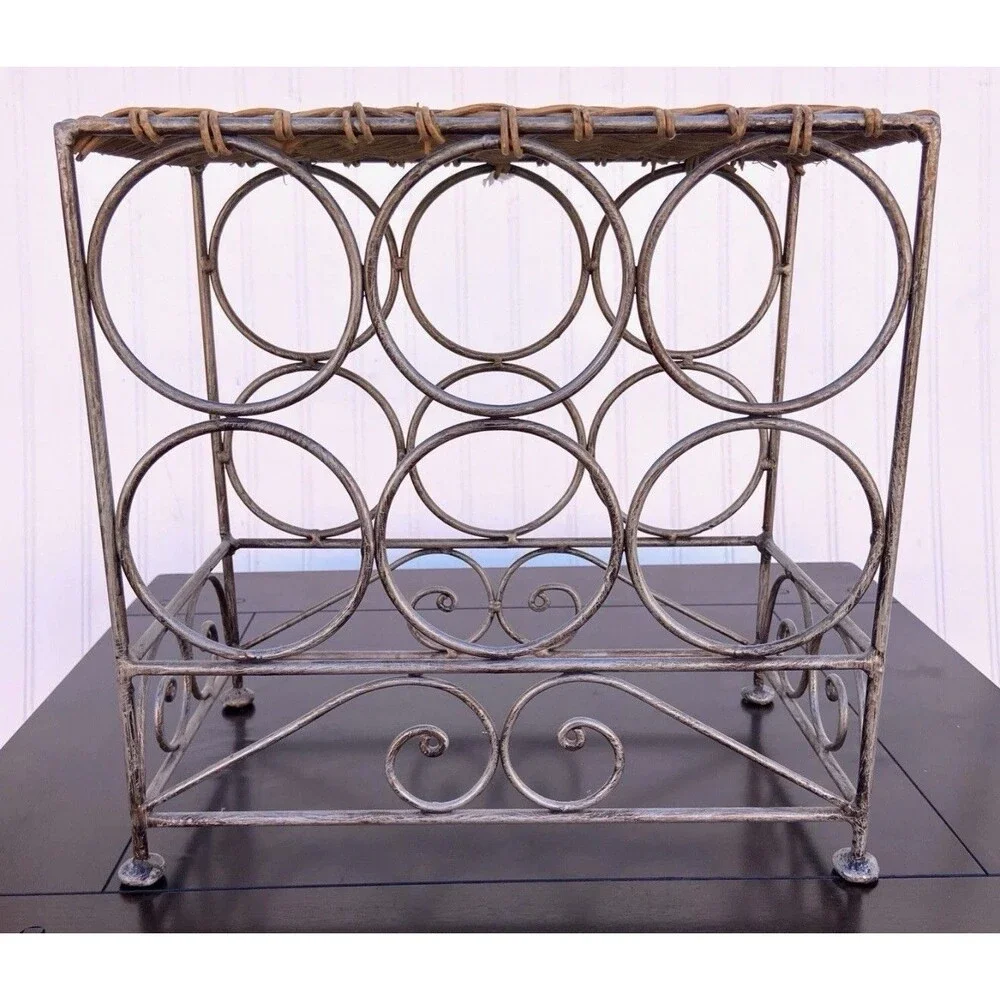 Vintage 1960 Handcrafted Boho Wine Rack with Wicker Top